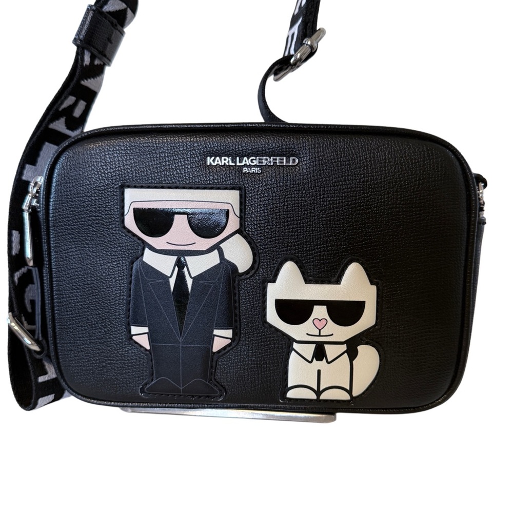Karl Lagerfeld Choupette Cat Camera Crossbody Logo Bag Black Vegan Leather - Picture 3 of 17